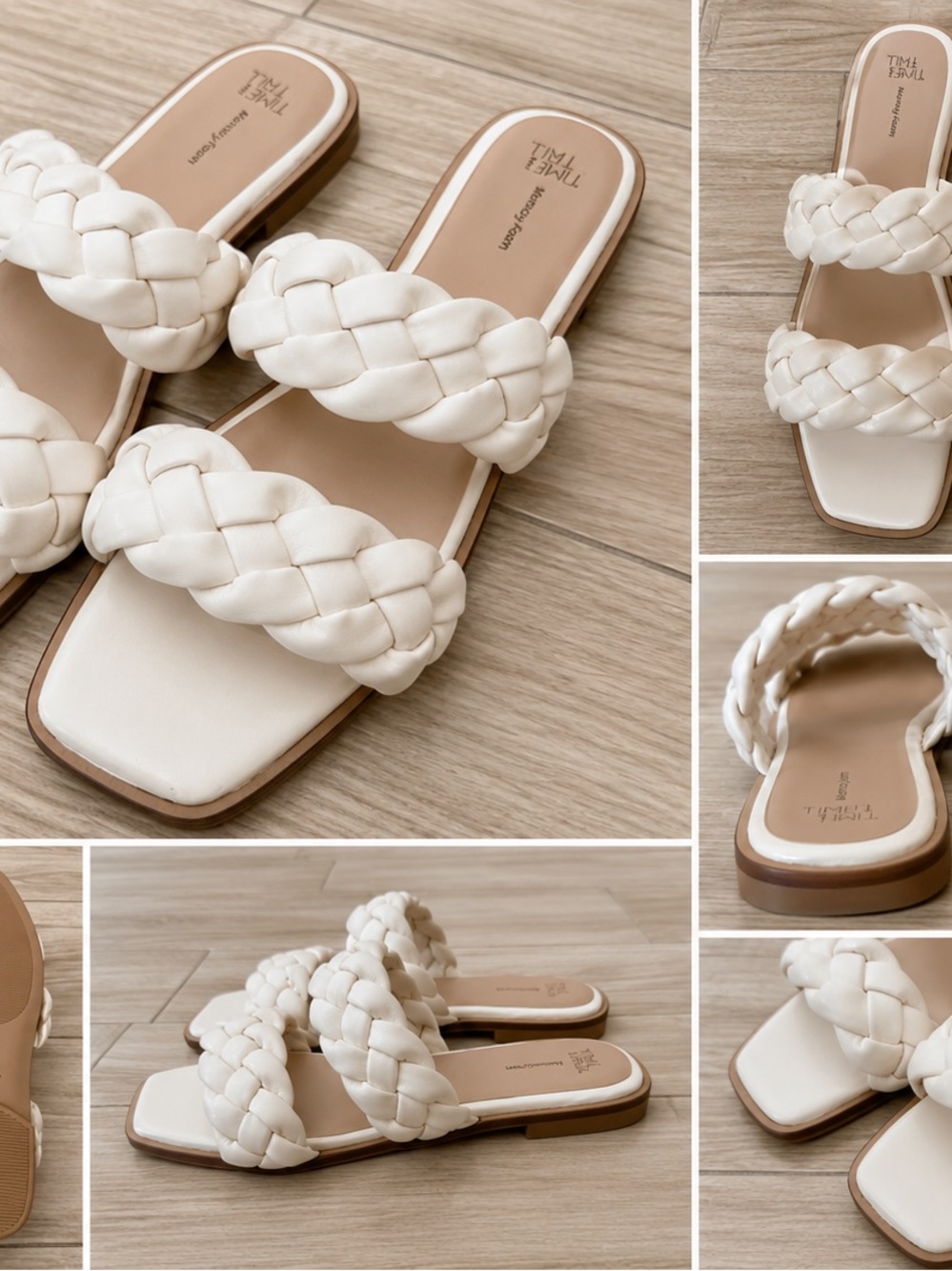 Time and Tru Cream Braided Double-Strap Slide Sandals